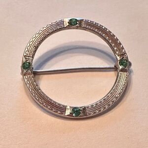 Elegant Vintage Sterling Silver and Green Brooch